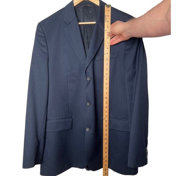 Banana Republic 44L Italian Wool Pinstripe 3 Button Suit Jacket Navy Blue Blazer - Picture 4 of 7